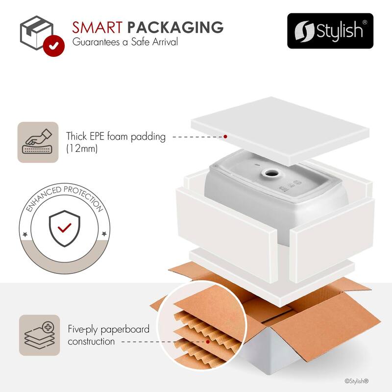 STYLISH Porcelain Rectangular 20 3/4-inches Undermount Ceramic Bathroom Sink with Overflow