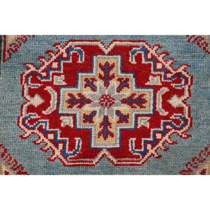 Light Blue Kazak Runner Rug Handmade Wool Carpet - 2'11" x 9'7"