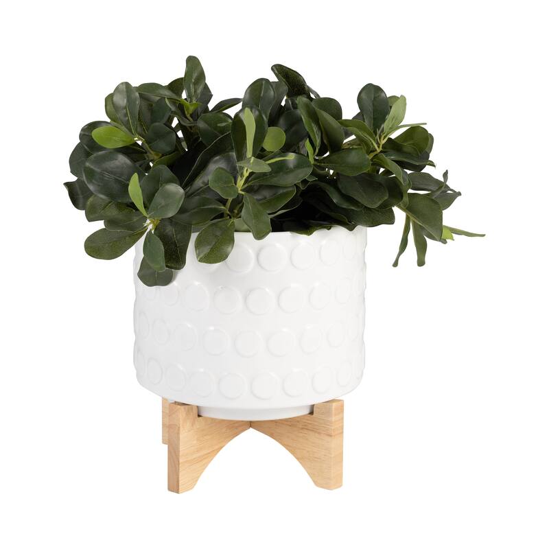 Sagebrook Home Ceramic Planters: Elevate Your Greenery with Stylish Bamboo Wood Stands - Perfect Home Decor Accessory