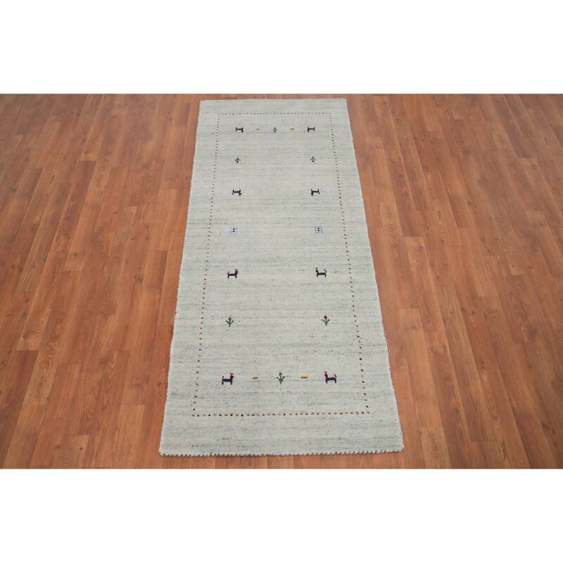 Hand Knotted Oriental 100% Wool Carpet Tribal Animal Pictorial Beige & Ivories Gabbeh Area Rug - 6' 0'' X 2' 7''