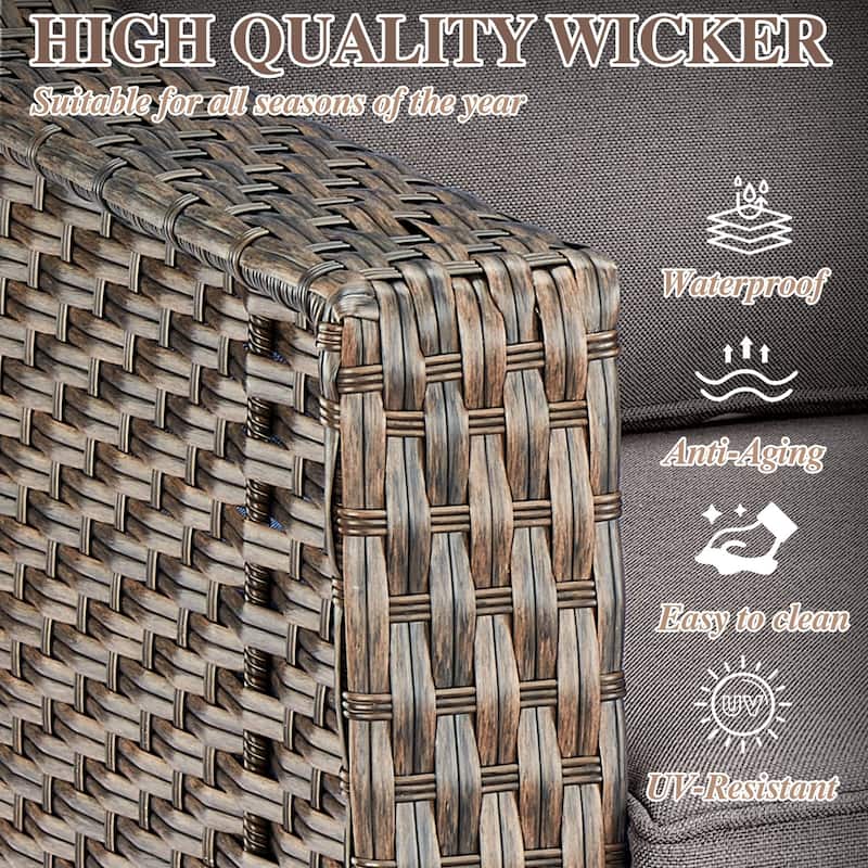 PE Wicker Chair with Sofa Table Ottomans