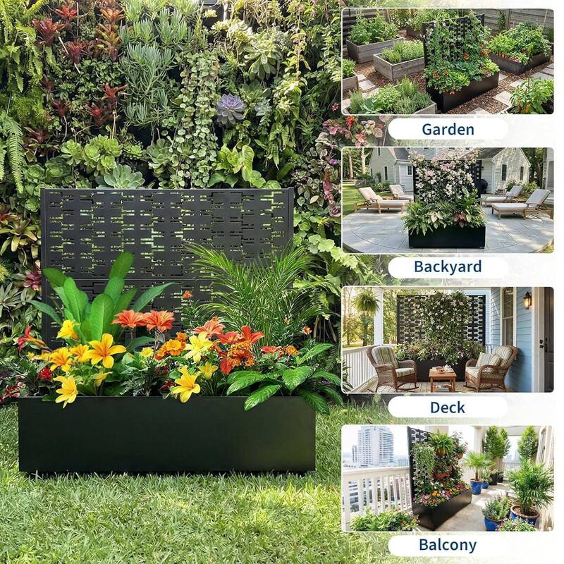 47"*47"*16" Galvanized Raised Garden Bed with Trellis, Planter Box with Privacy Screen