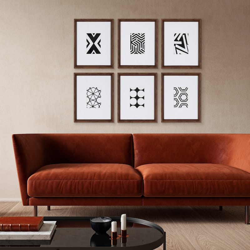 Kate and Laurel Calter 6 Piece Framed Black and White Print Art Set