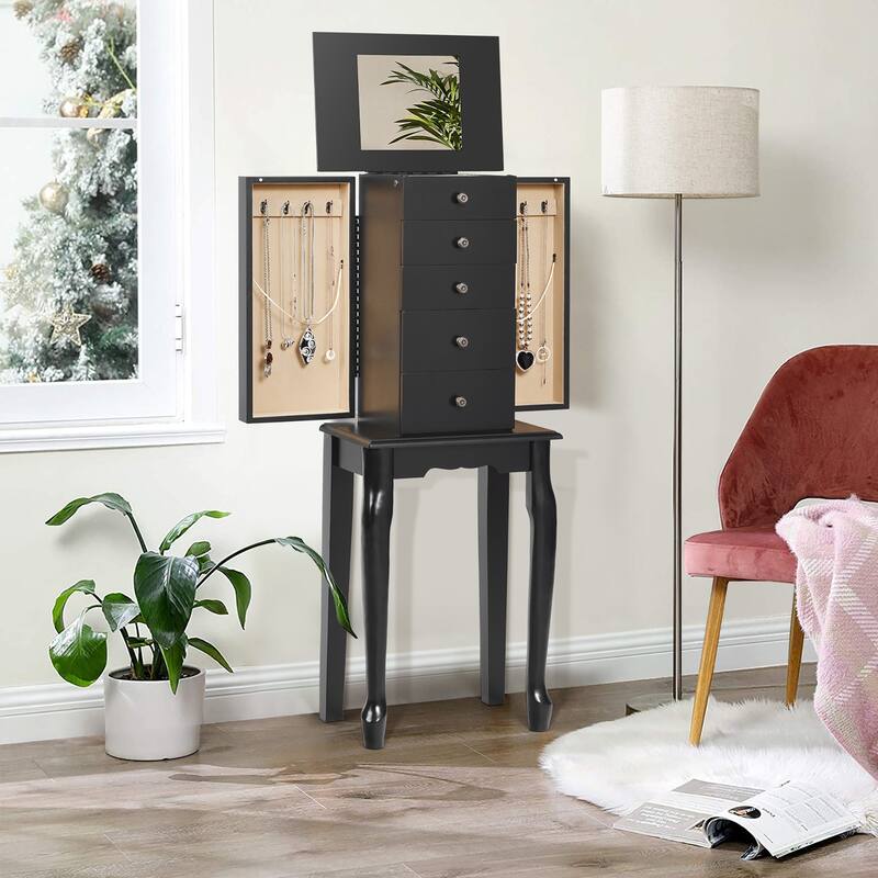 Costway Jewelry Cabinet Storage Chest Standing Organizer Mirror White - See Details