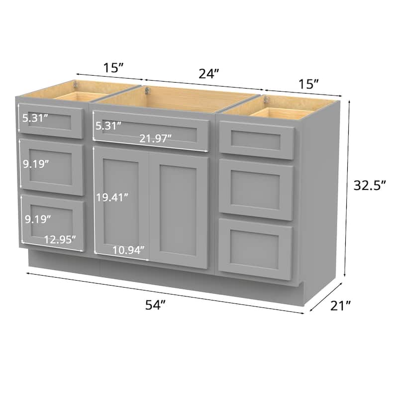 Vanity Art 54" Oak Freestanding Bathroom Vanity Cabinet without Top