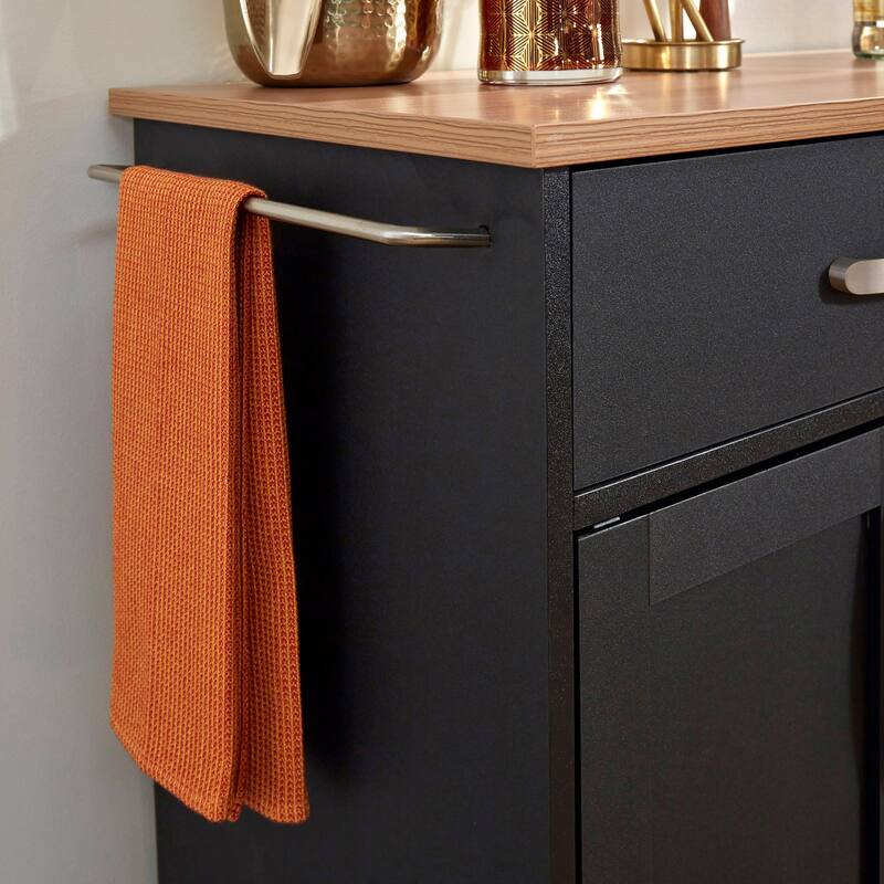 Homestyles Storage Plus Black Wood Kitchen Cart - 51" x 19" x 36"