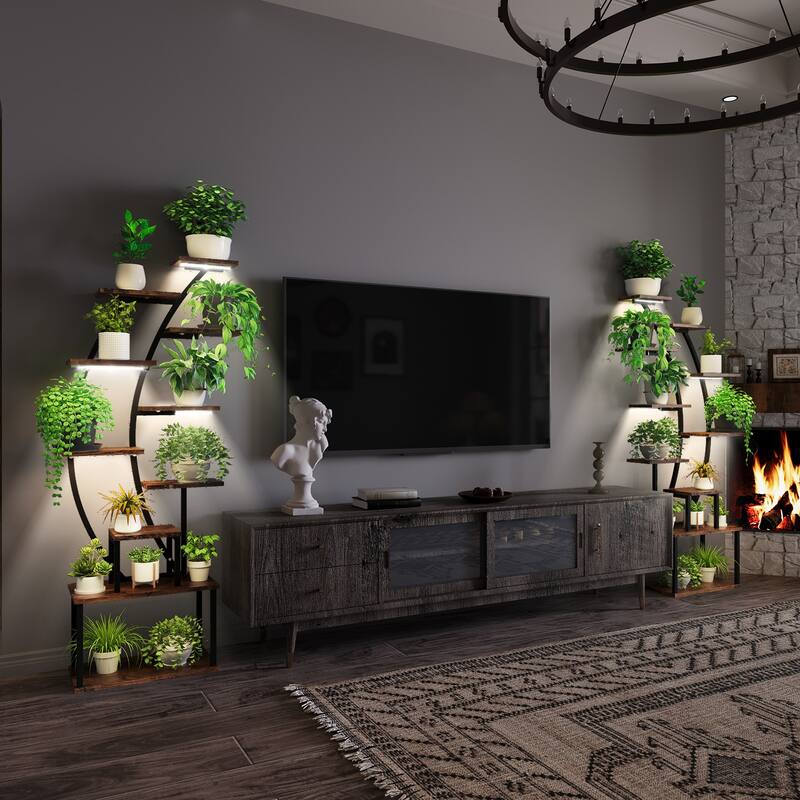 Plant Stand with Grow Lights, 9 Tiered Indoor Plant Stand, 63" Metal Plant Shelf, Tall Plant Stands Indoor Multiple Stands