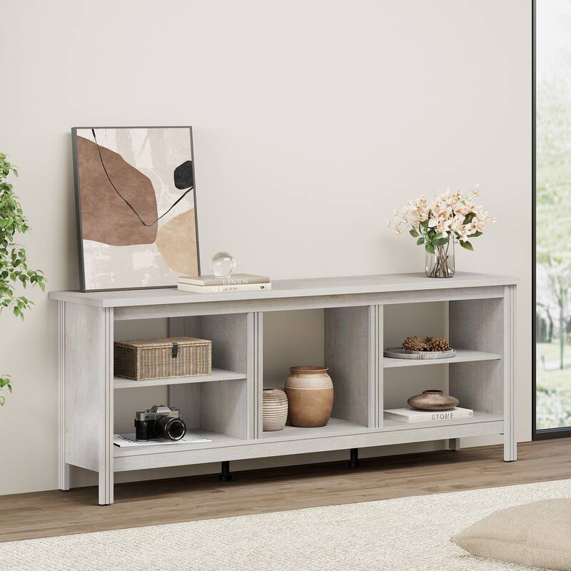 WAMPAT Farmhouse TV Stand for TVs up to 75 Inch, White Entertainment Center for 80 inch TV Console Table with 5 Cubby Storages