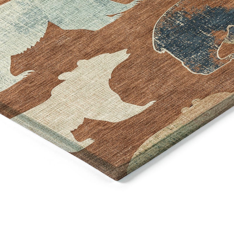 Machine Washable Indoor/ Outdoor Modern Bear Chantille Rug