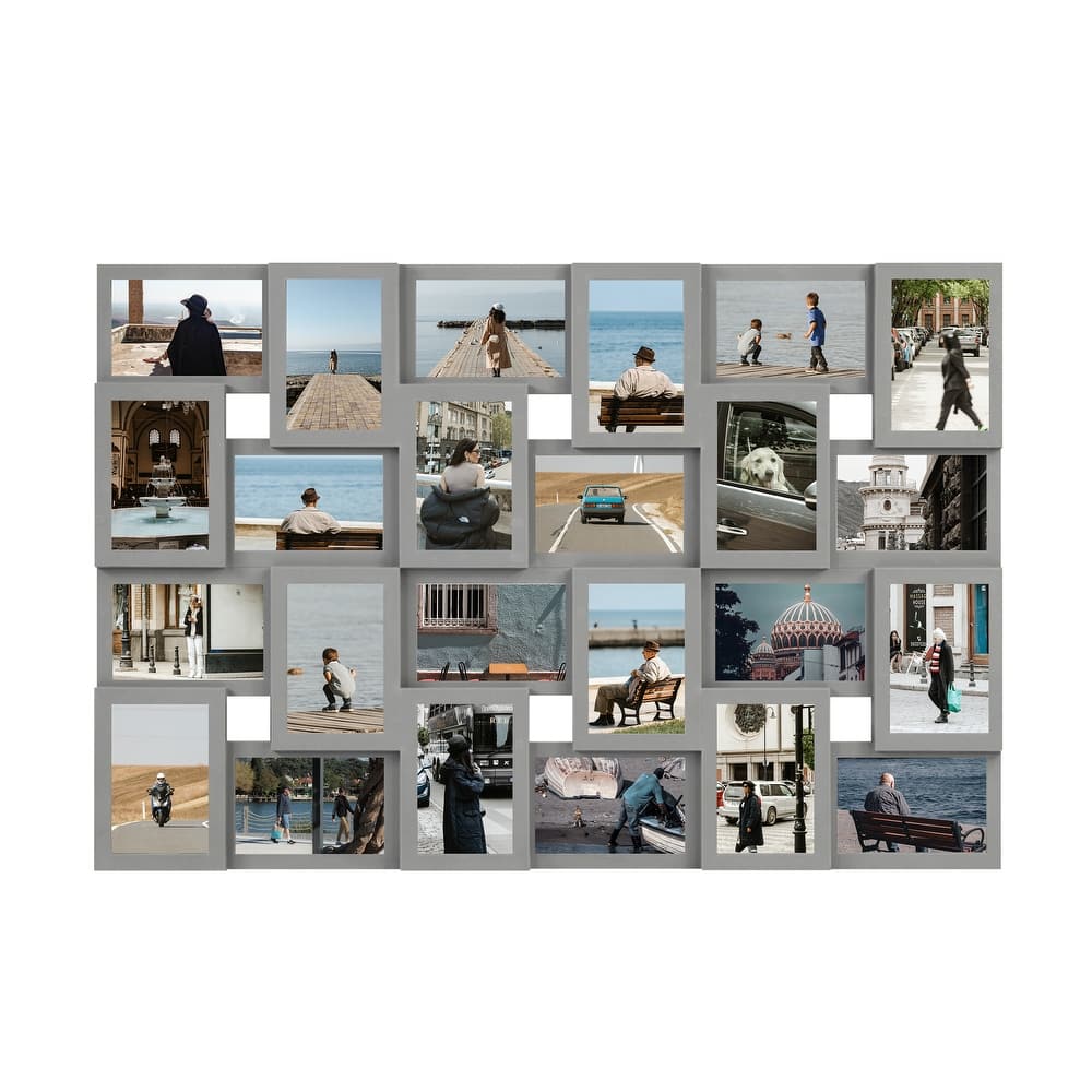 HELLO LAURA Rustic 24 Opening Photo Frame Family Collage Wall Hanging Picture Frame