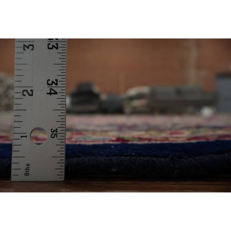 Hand Knotted Oriental 100% Wool Carpet Traditional Floral Navy Blue & Blues Kerman Area Rug - 13' 0'' X 9' 11''