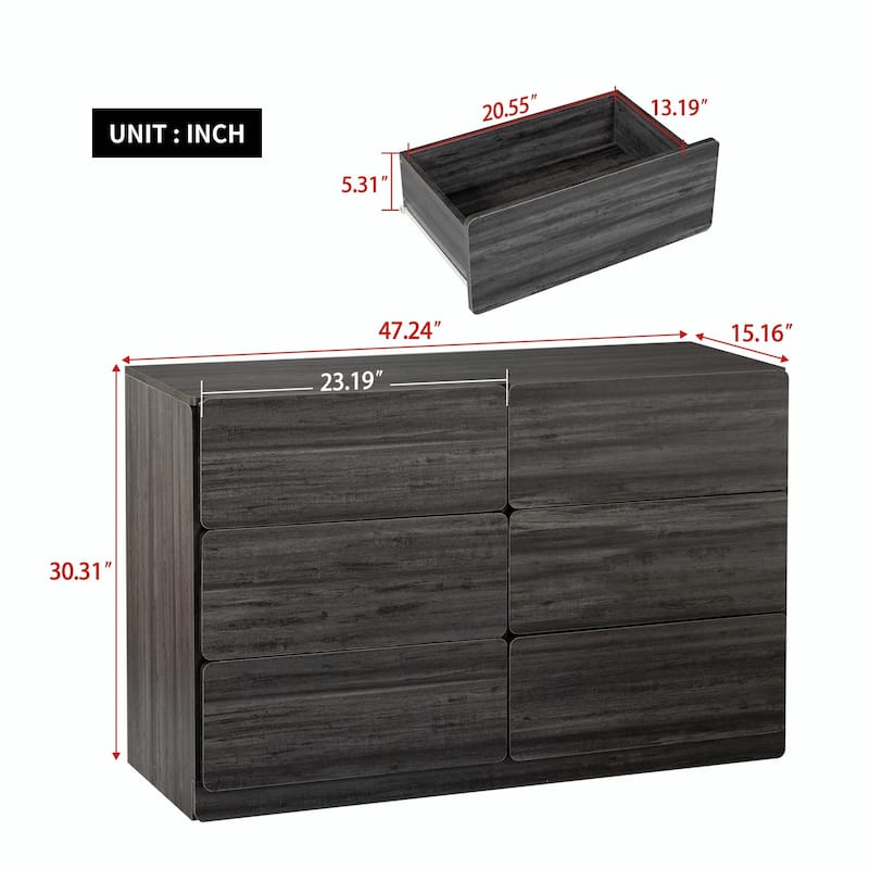 Six-Drawer Dresser Cabinet with Flat Drawer Corners