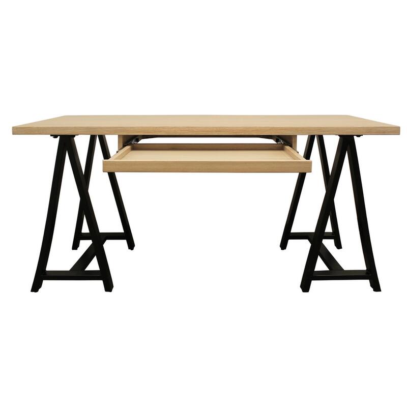 60" Ivory and Black Solid Wood Executive Desk