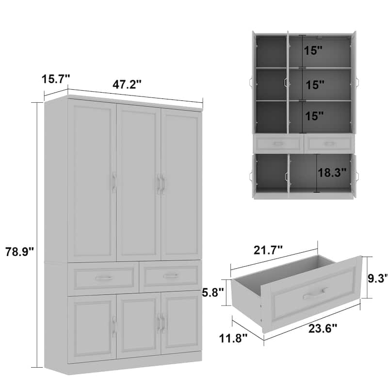 78.7" Large Combo Storage Cabinet Display Bookcase Glass Doors Pantry