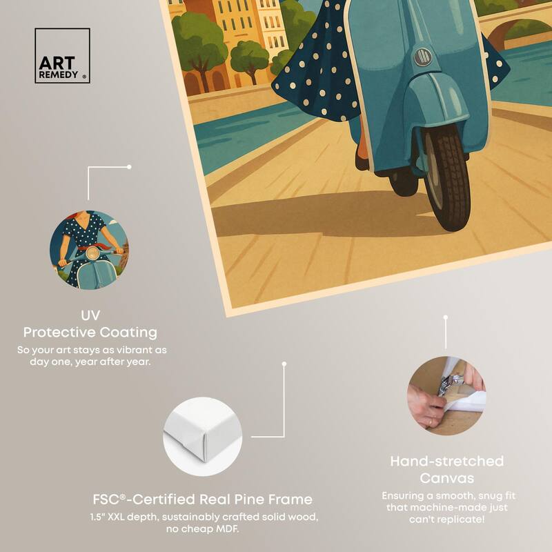 Scooter French Travel Canvas by Art Remedy, Gallery Wrapped