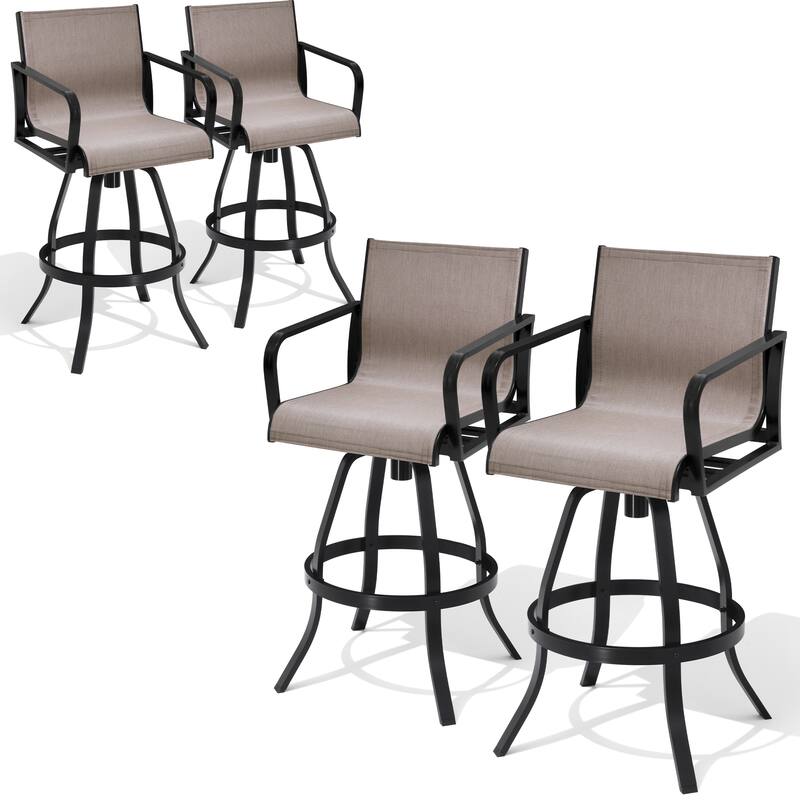 Outdoor Indoor Patio Aluminum Premium Sunbrella Fabric Swivel Barstools - AUGUSTINEASHE - 4-Piece