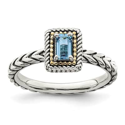 Curata 925 Sterling Silver With 14k Accent Light Swiss Blue Topaz Ring