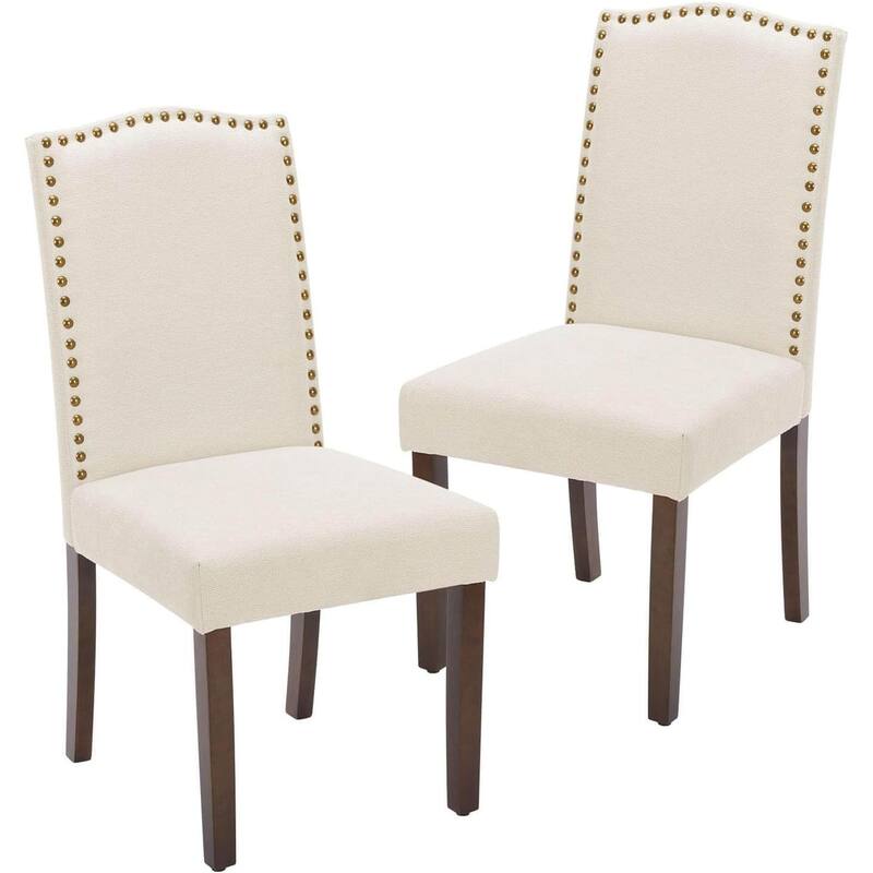 Dark Brown Leather Upholstered Dining Chair Set of 2 w/Nailhead Trim and Wood Legs for Dining Room