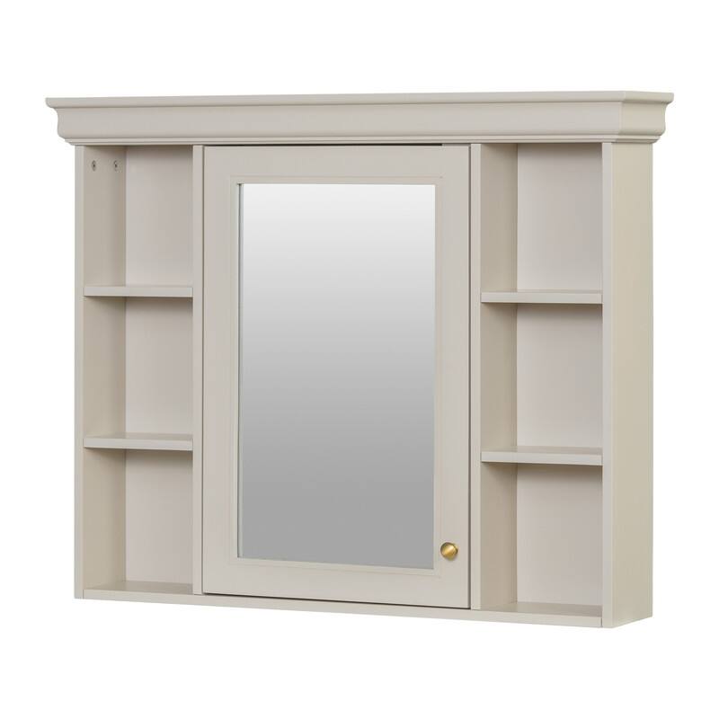 Wall Mounted Bathroom Cabinet with Mirror Door and 6 Open Shelves