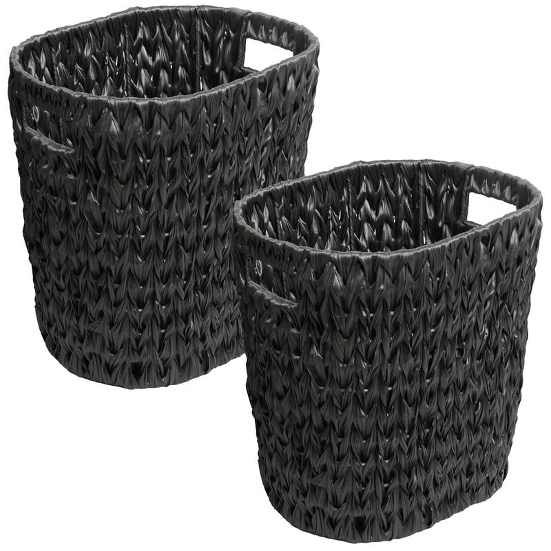 Maple Contemporary Farmhouse Resin 4.5-Gallon Tapered Oval Wicker Watebasket with Handles (Set of 2) - Black