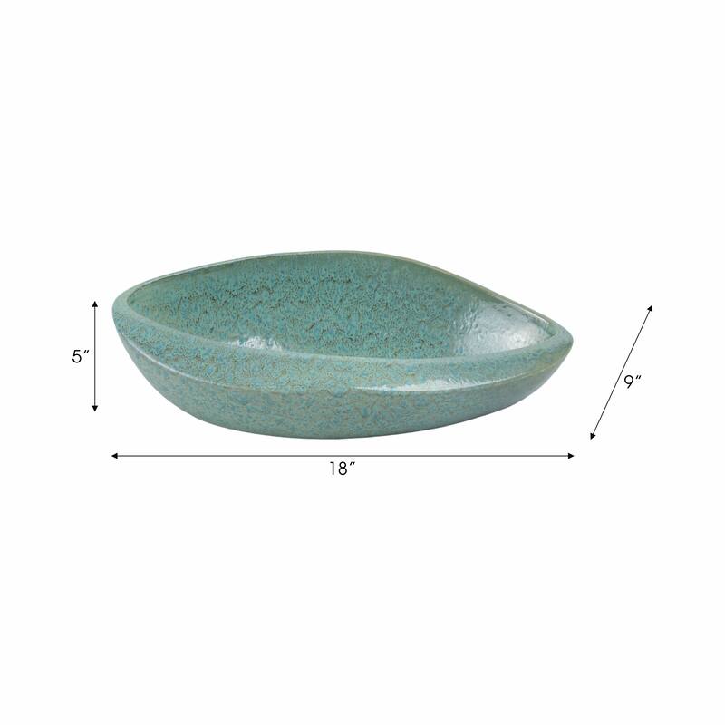 Decorative Oval Ceramic Bowl - Abstract Pattern - 18", Green - 18.0"