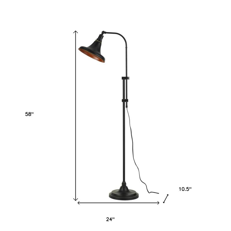 HomeRoots 58" Bronze Adjustable Traditional Shaped Floor Lamp With Bronze Dome Shade - 24