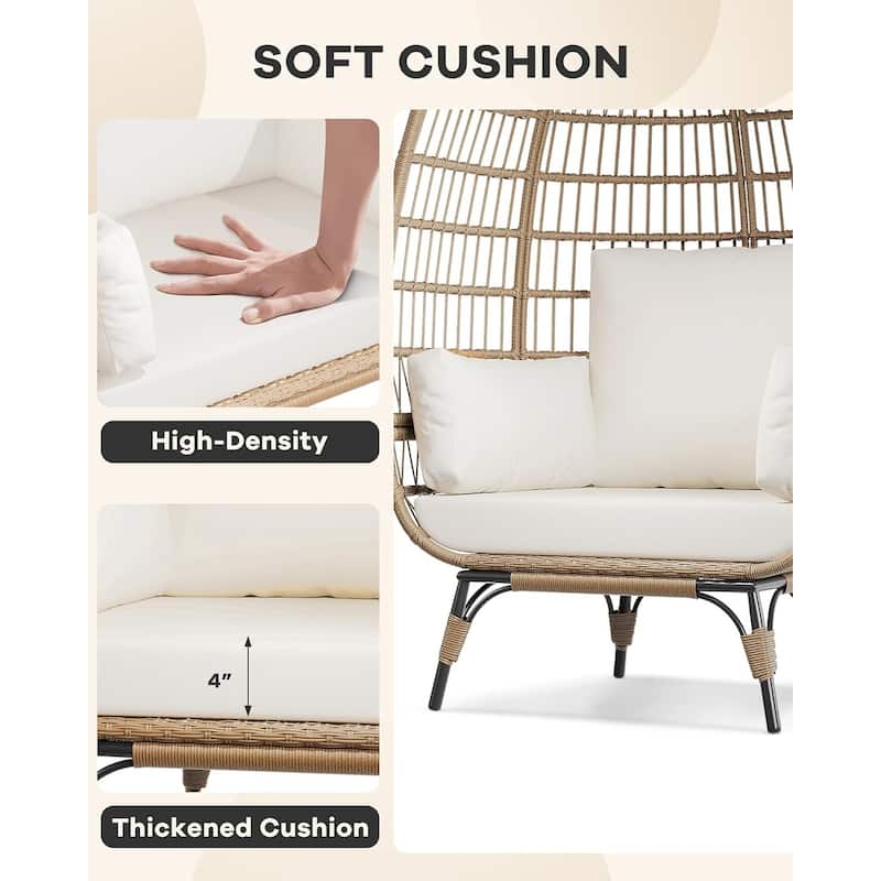 Oversize Wicker Egg Chair Outdoor with Steel Frame, Egg Basket Lounge Chair with 4 Cushions