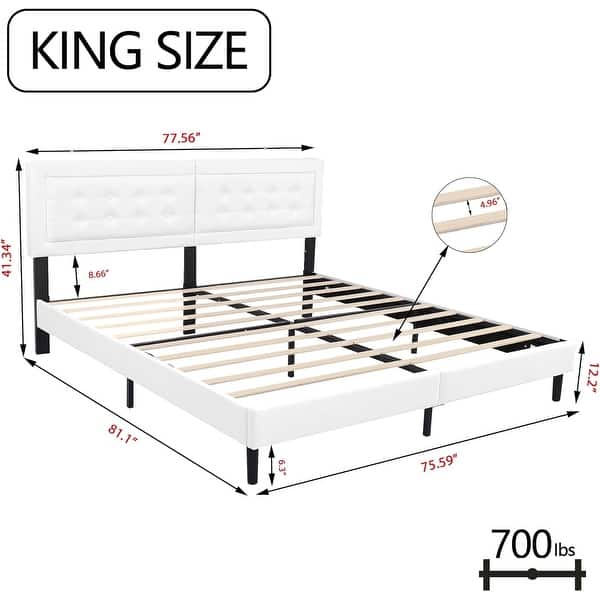 dimension image slide 6 of 17, alazyhome Upholstered Platform Bed Frame with Button Tufting Headboard