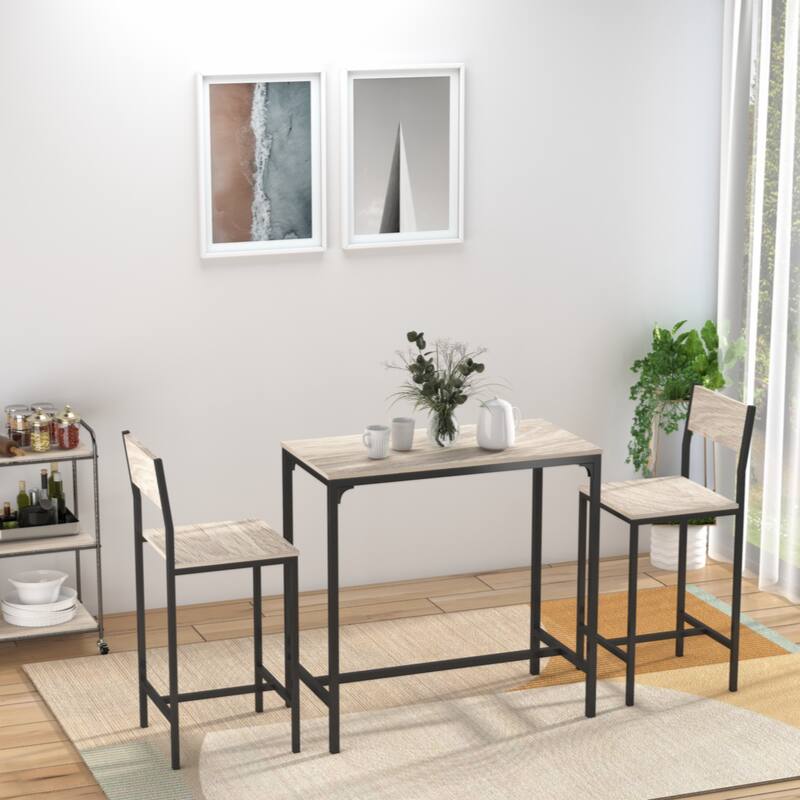 3 Piece Bar Table and Chairs, Industrial Dining Table Set for 2, Counter Height Kitchen Table with Bar stools