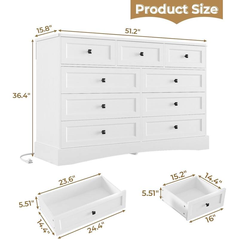Bedroom Dresser Charging Station Storage Drawers Chest of Drawers