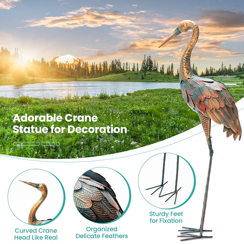 Costway 2-Piece Metal Crane/Flamingo Garden Statue Sculpture Set