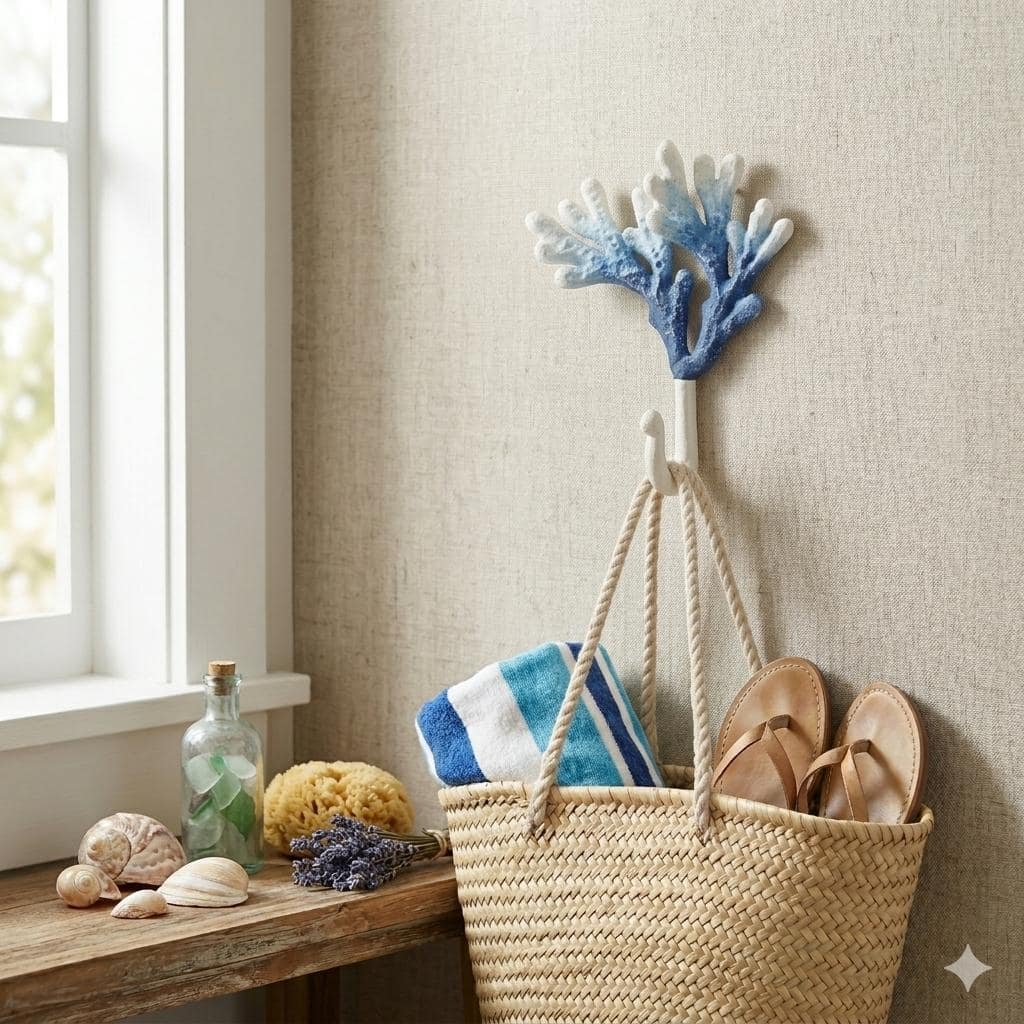 Solva Blue & White Coral Cast Iron Wall Hook