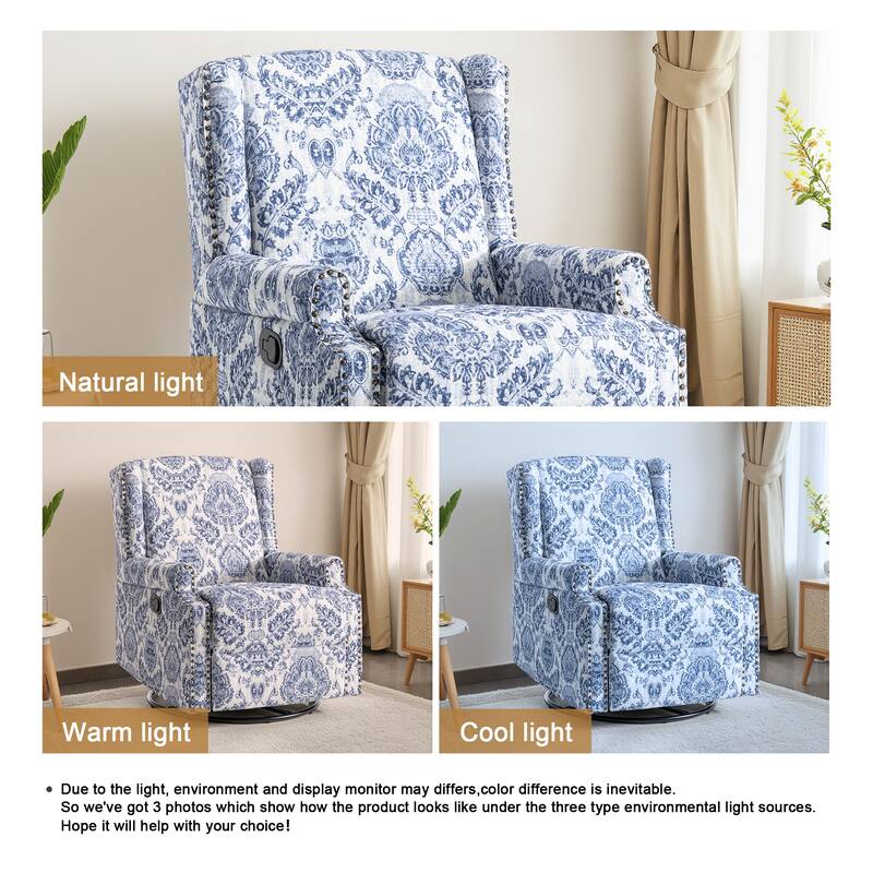 29'' W Pattern Floral Swivel Manual Push Back Recliner Glider Chair