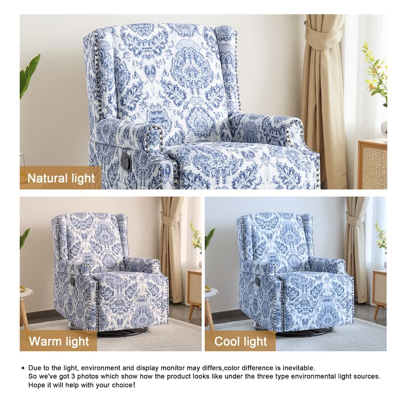 UIXE Roderich Farmhouse Floral Print Swivel Rocker Push Back Recliner
