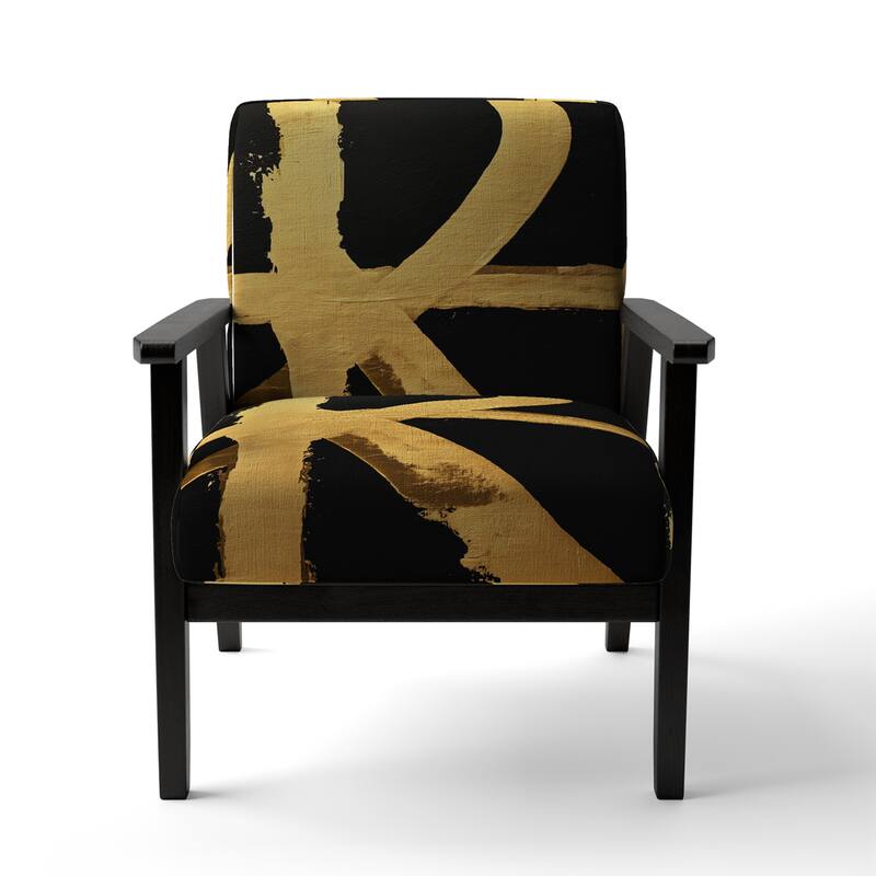 Designart "Black & White Crossing Paths I" Upholstered Abstract Accent Chair - Modern Arm Chair For Bedroom
