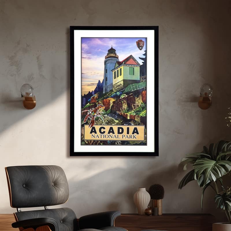 'Acadia' 24"W x 36"H Paper Collage Art with PS frame - Multi-Color