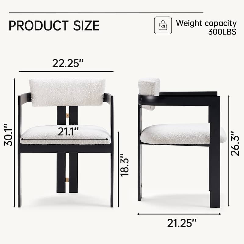Boucle Fabric Contemporary Dining Chairs with Metal Frame