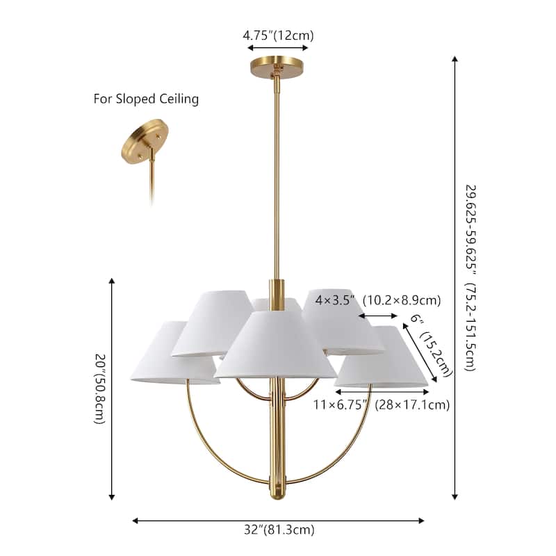SAFAVIEH Lighting Madsen, 6 Light, 32-inch, Metal Chandelier - 32"W x 32"D x 60"H