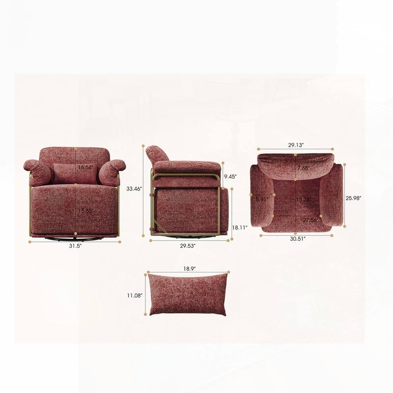 360 Degree Barrel Swivel Fluffy Fabric Lounge Wide Upholstered Reading Chair with Gold Metal Legs