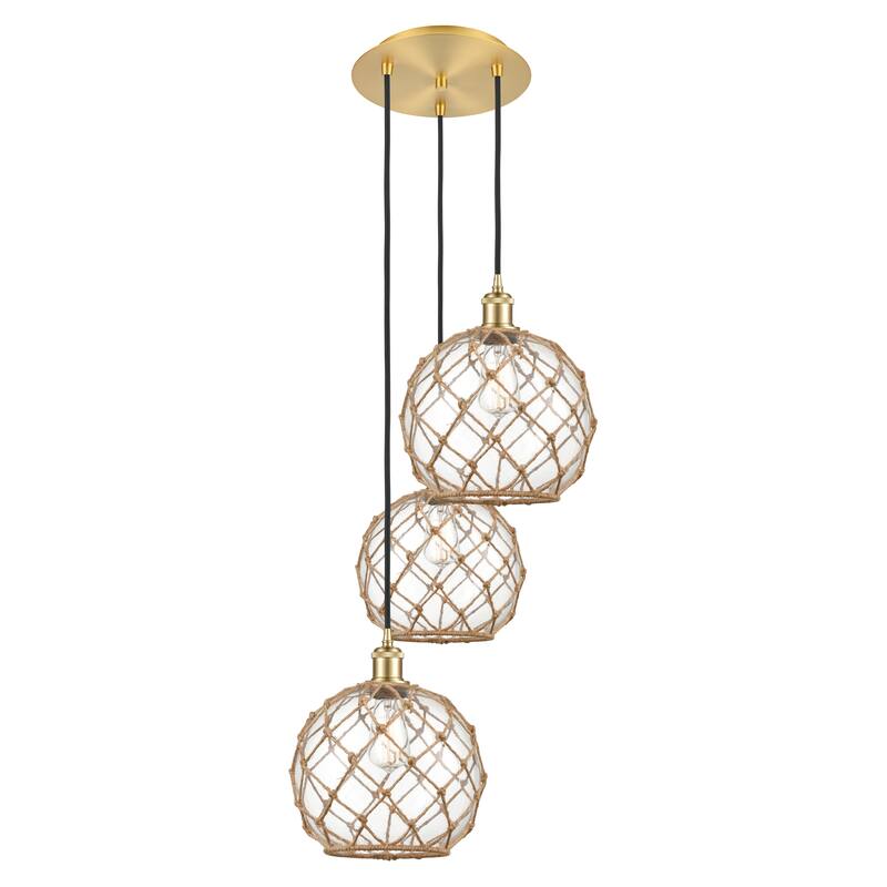 Innovations Lighting Endless Possibilities Ballston - Farmhouse Rope - 3 Light 17" Cord Hung Multi Pendant - Clear Glass with Brown Rope/Satin Gold