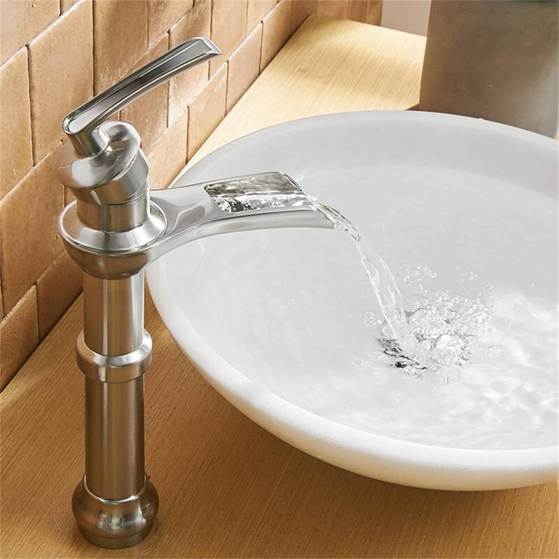 Waterfall Single Handle Bathroom Vessel Faucet With Drain Assembly Single Hole Vessel Sink Faucets Modern Basin Vanity High Tap