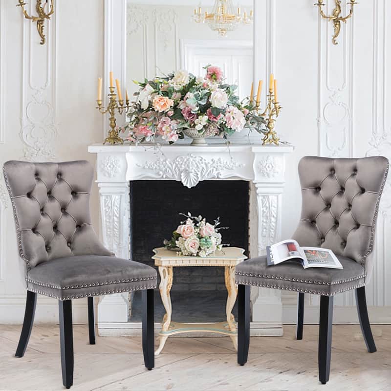 High-end Tufted Velvet Upholstered Nailhead Dining Chair Set of 6 - Set of 2 - Grey