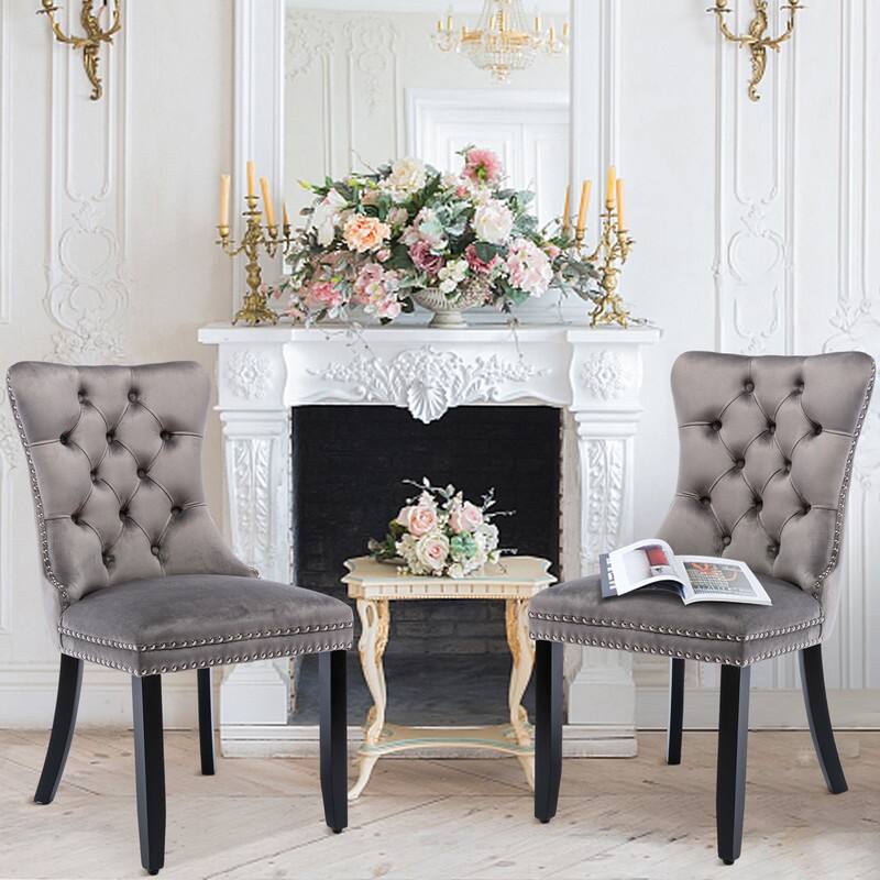 Solid Wood Velvet Upholstered Dining Chair Set of 4