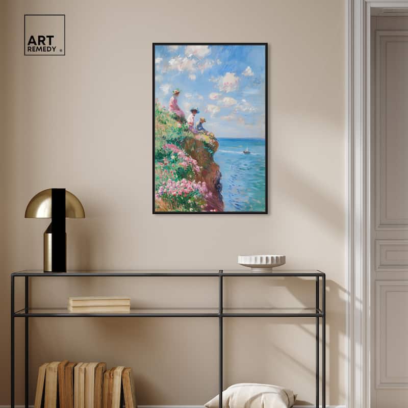 Art Remedy By The Seaside Framed Impressionism 1 Piece Canvas Wall Art /Monet And Van Gogh Inspired Art