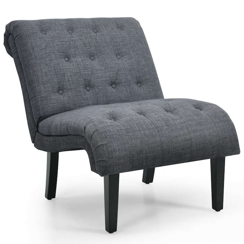 Upholstered Tufted Lounge Chair with Wood Leg - 38.5" x 27.5" x 33" (L x W x H)