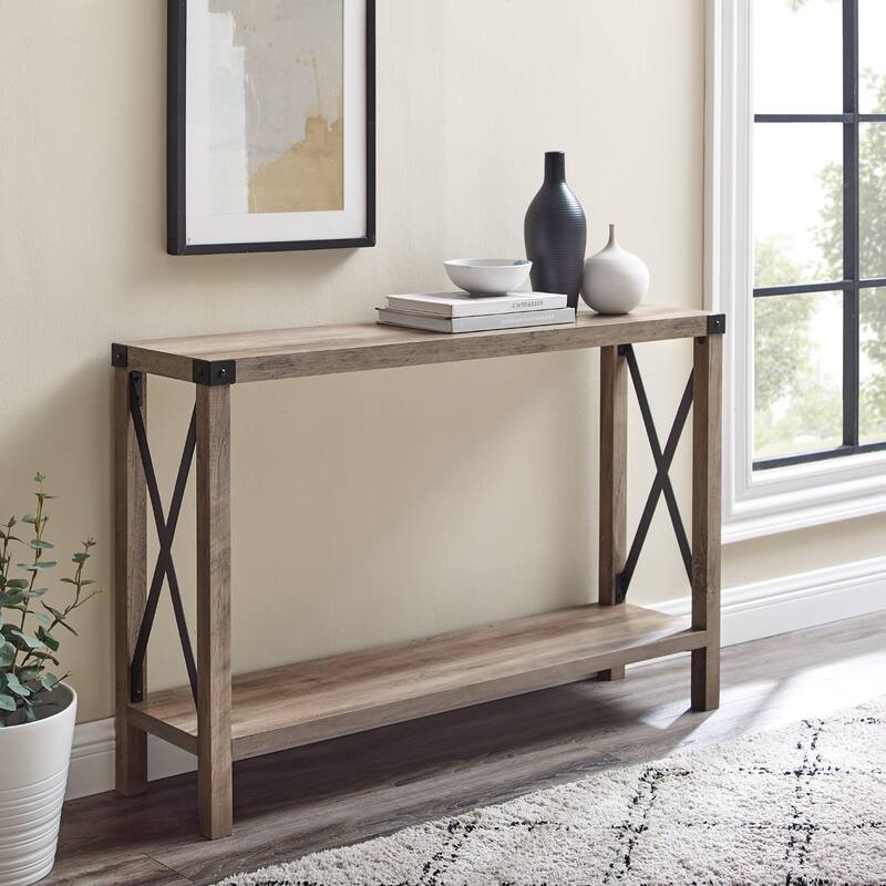 Middlebrook Kujawa 46-inch Wide X-frame Farmhouse Entry Table - Grey Wash