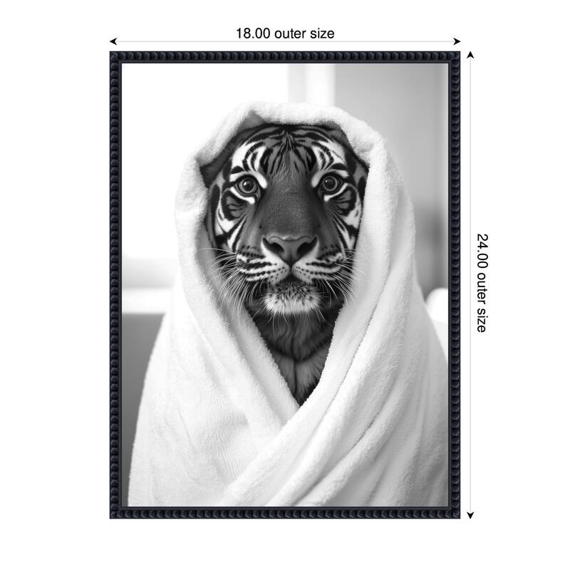 Kate and Laurel Sylvie Tiger Bathroom Art Towel Robe Black and White Framed Canvas by The Creative Bunch Studio