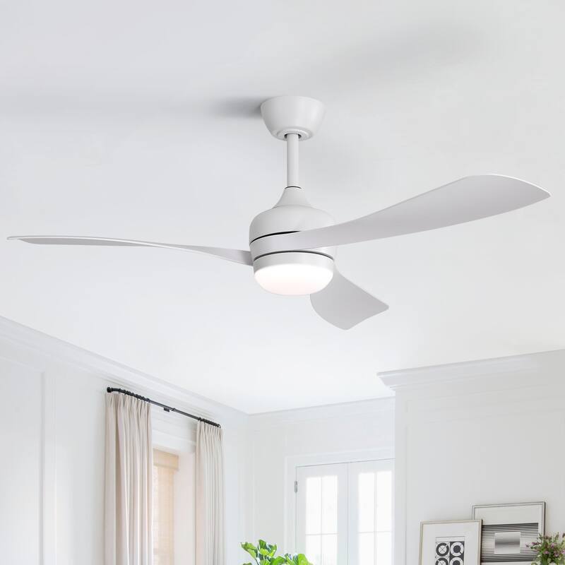 52" Smart Ceiling Fan with Light and Remote Control, 5 ABS Blades, LED Dimmable Optional - White normal version with 3 blades