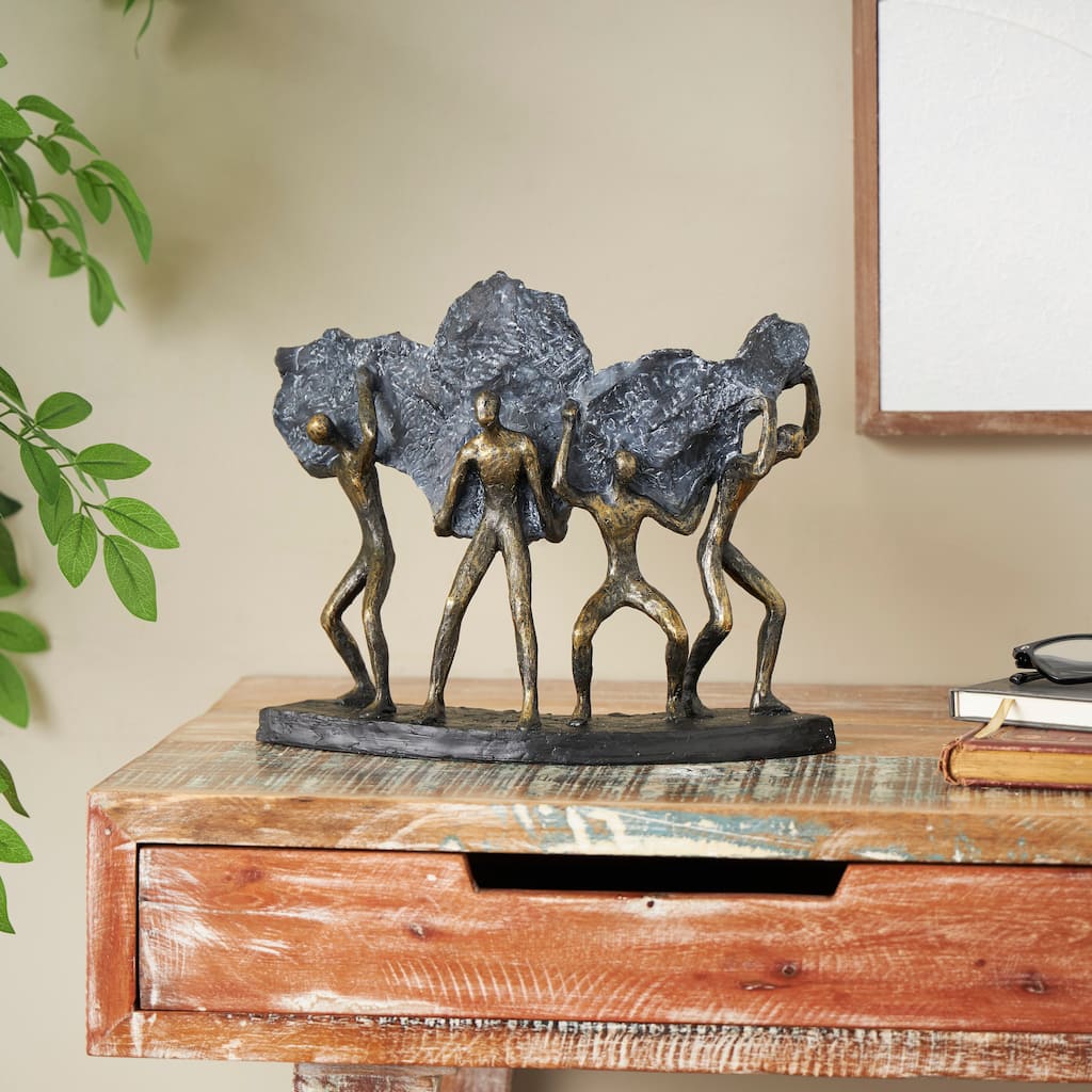 Bronze Polystone Carrying Stone People Decorative Sculpture