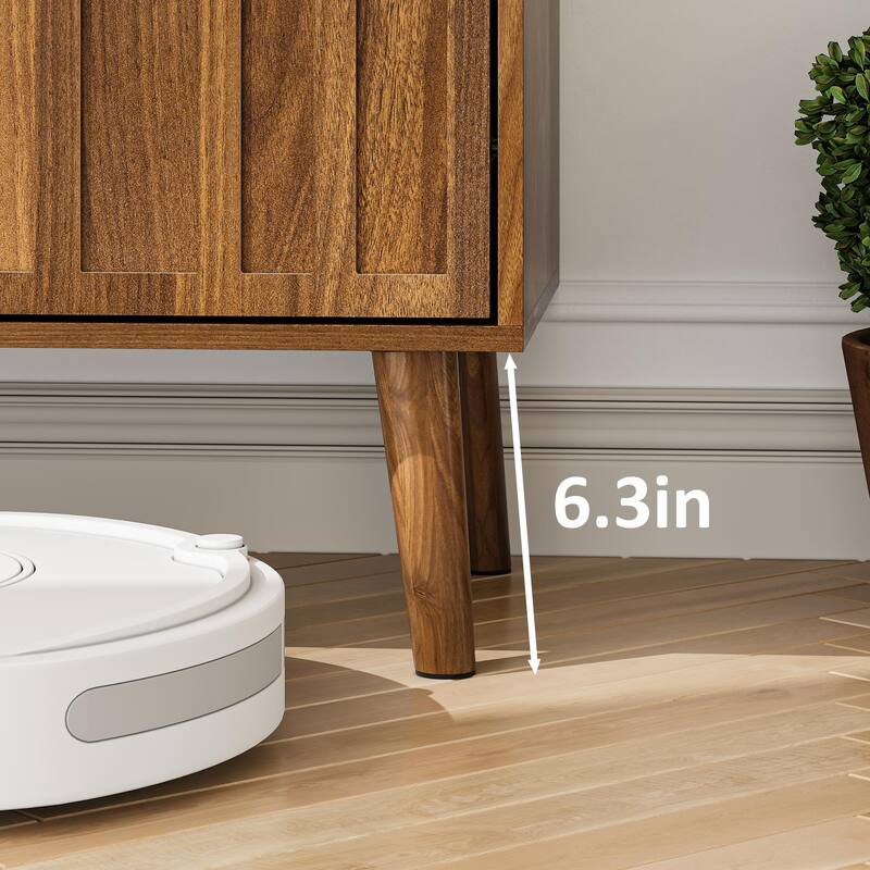 Roomfitters Mid-Century Modern Storage Cabinet with Geometric Arched Doors, Sideboard Buffet with Black Handles, Walnut